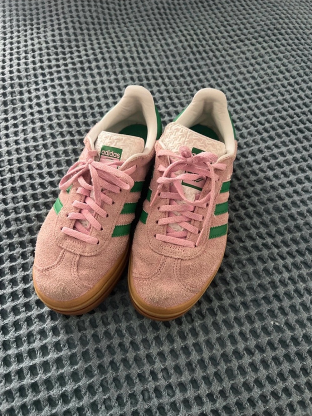 adidas Gazelle Pink Suede Sneakers with Green Stripes